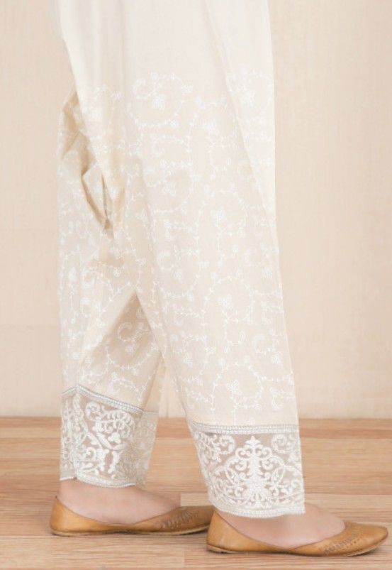 White  Embroidered Trouser