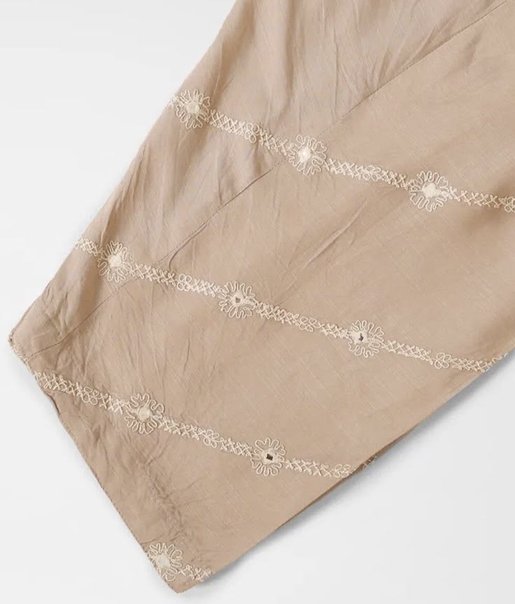 Beige Floral Embroidered Trouser