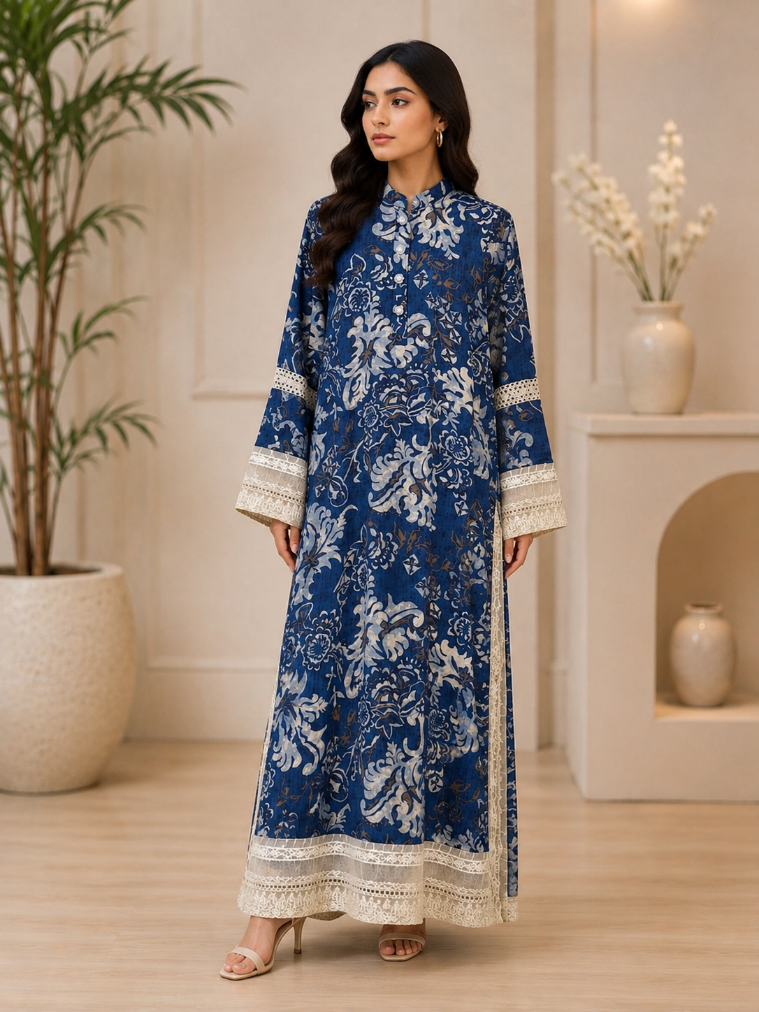 INDIGO BLOOM LACE KAFTAN
