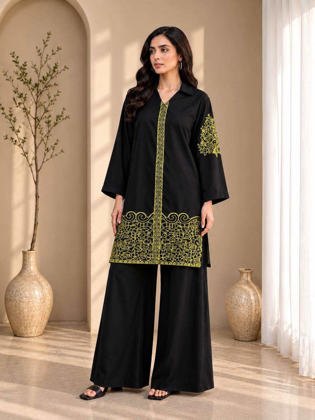 BLACK  EMBROIDERED CO-ORD SET