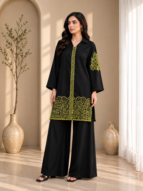BLACK  EMBROIDERED CO-ORD SET