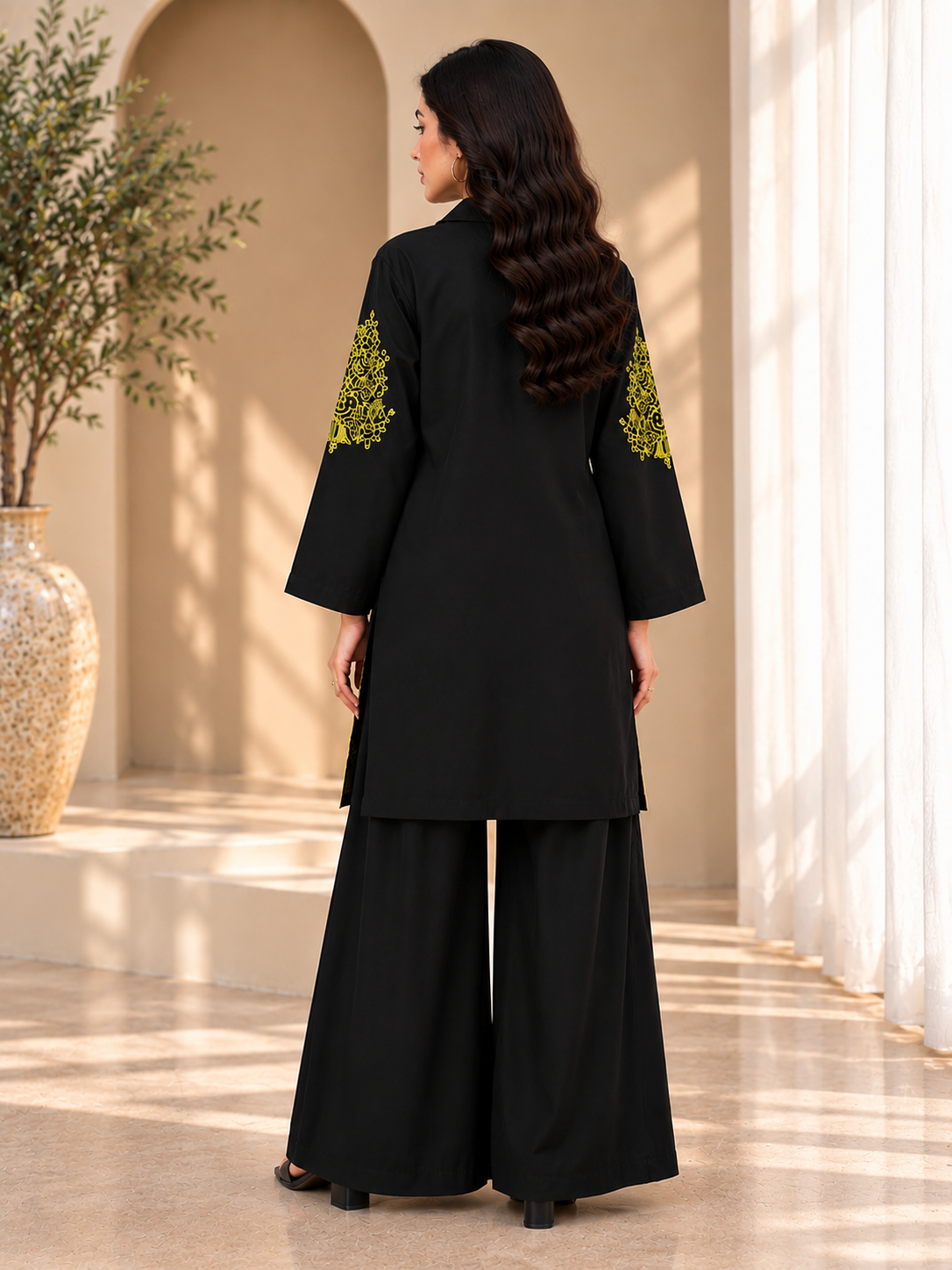 BLACK  EMBROIDERED CO-ORD SET