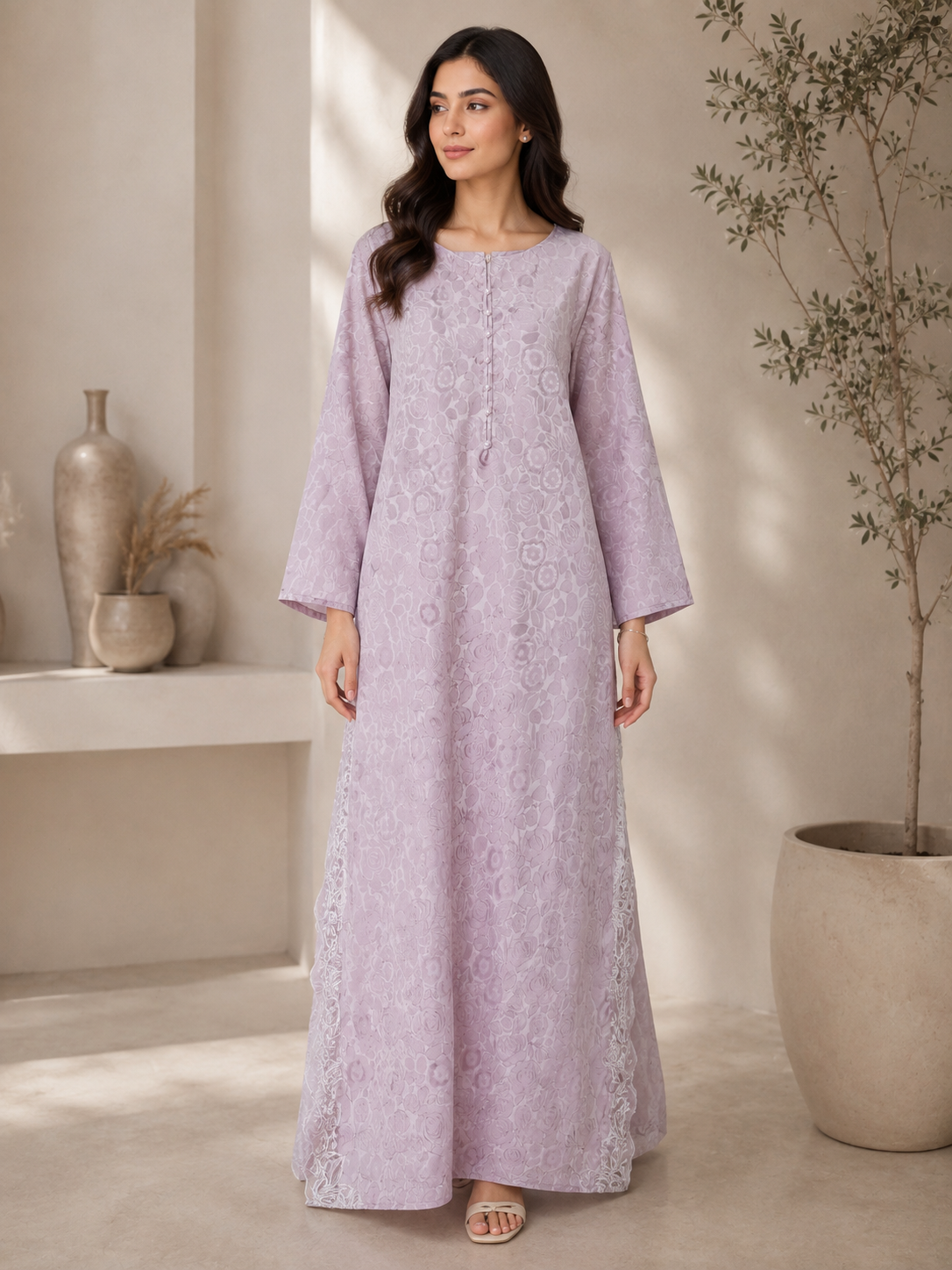 Lilac China Patti Embroided Kaftan