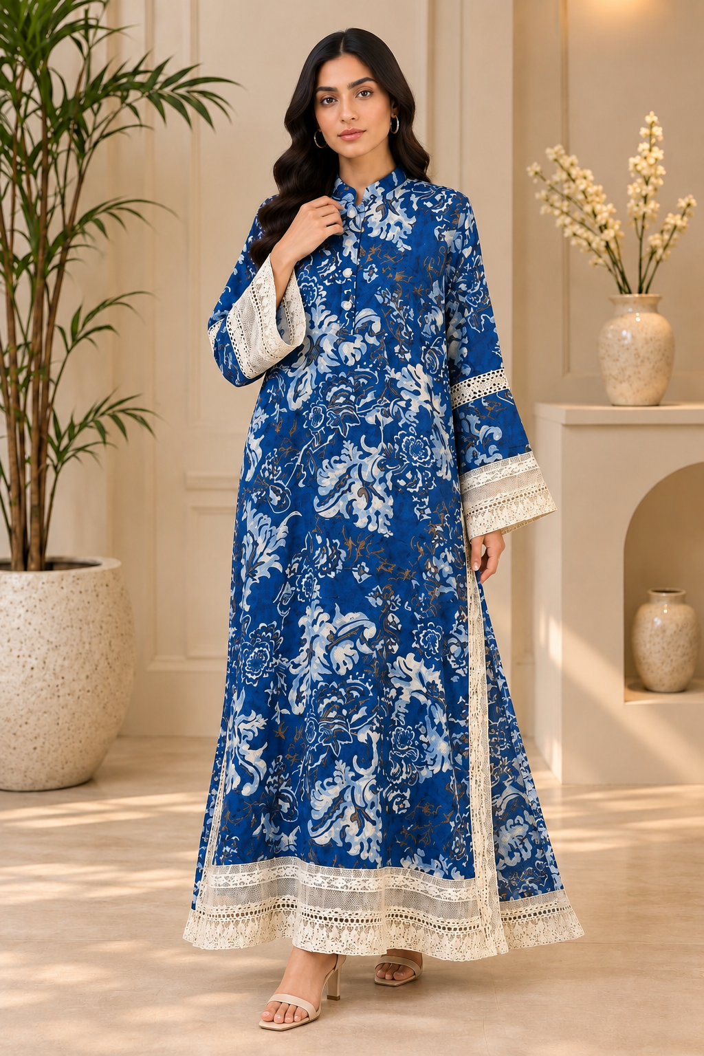 INDIGO BLOOM LACE KAFTAN