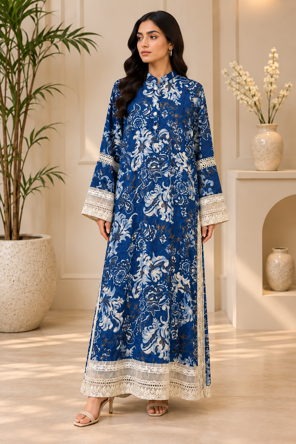 INDIGO BLOOM LACE KAFTAN