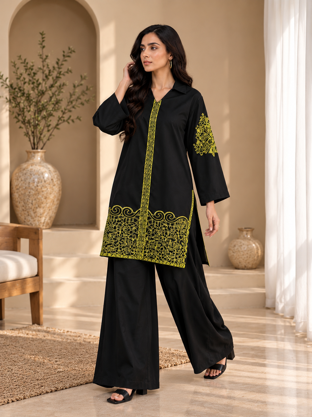 BLACK  EMBROIDERED CO-ORD SET