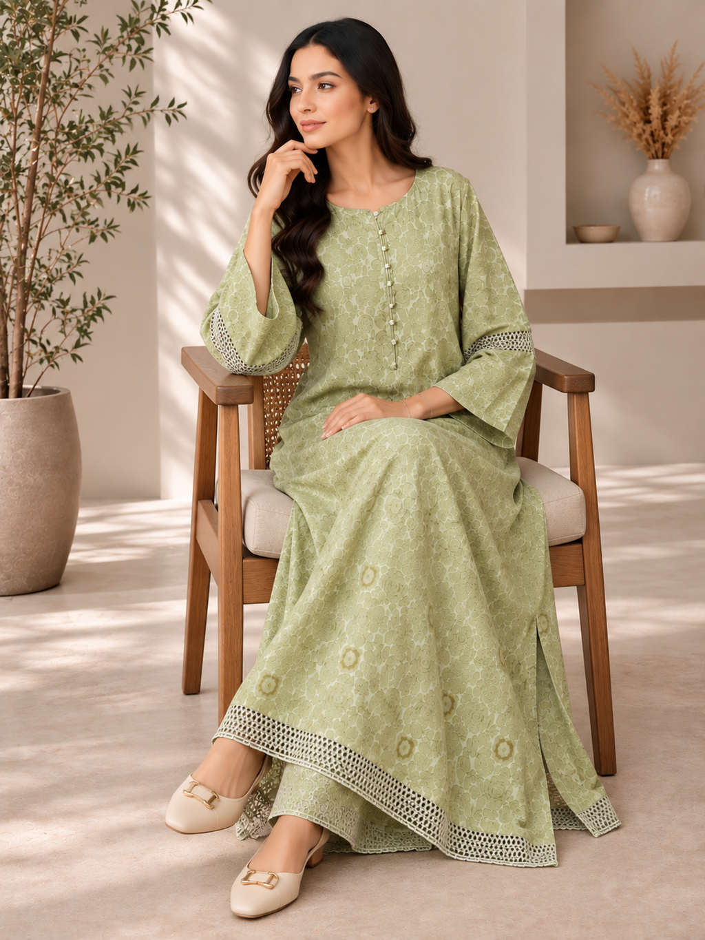 Sage Green China Patti Kaftan