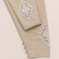 Beige Embroidered Trouser with Pearl Buttons