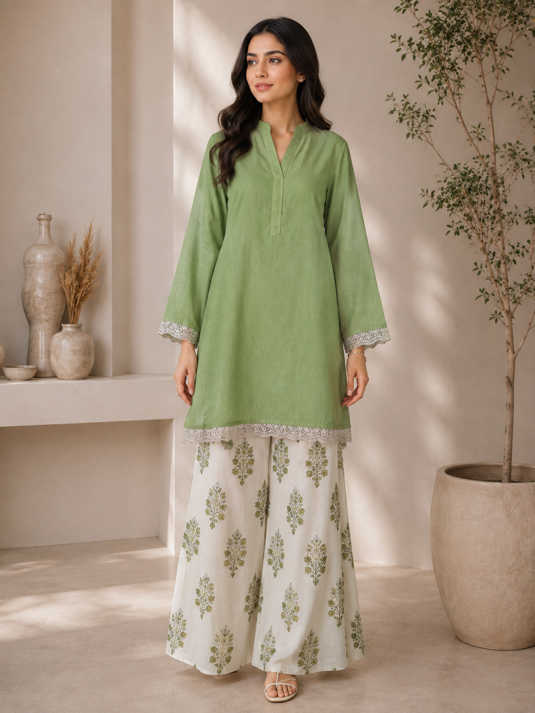 Sage Green Raw Silk Co-ord
