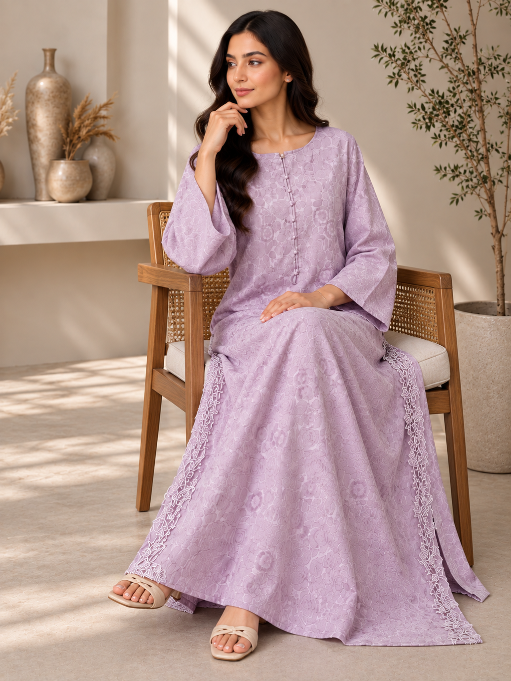 Lilac China Patti Embroided Kaftan