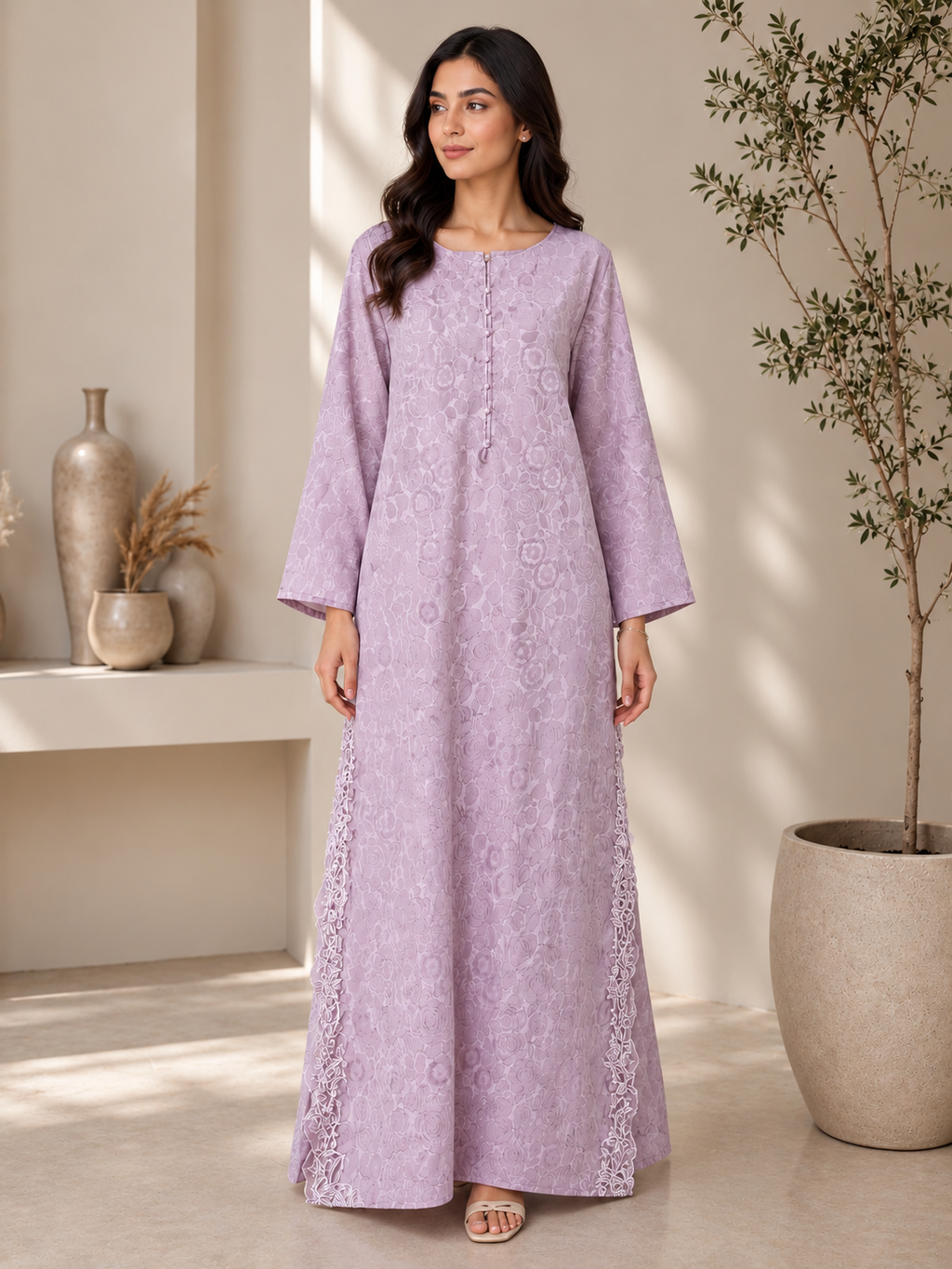 Lilac China Patti Embroided Kaftan